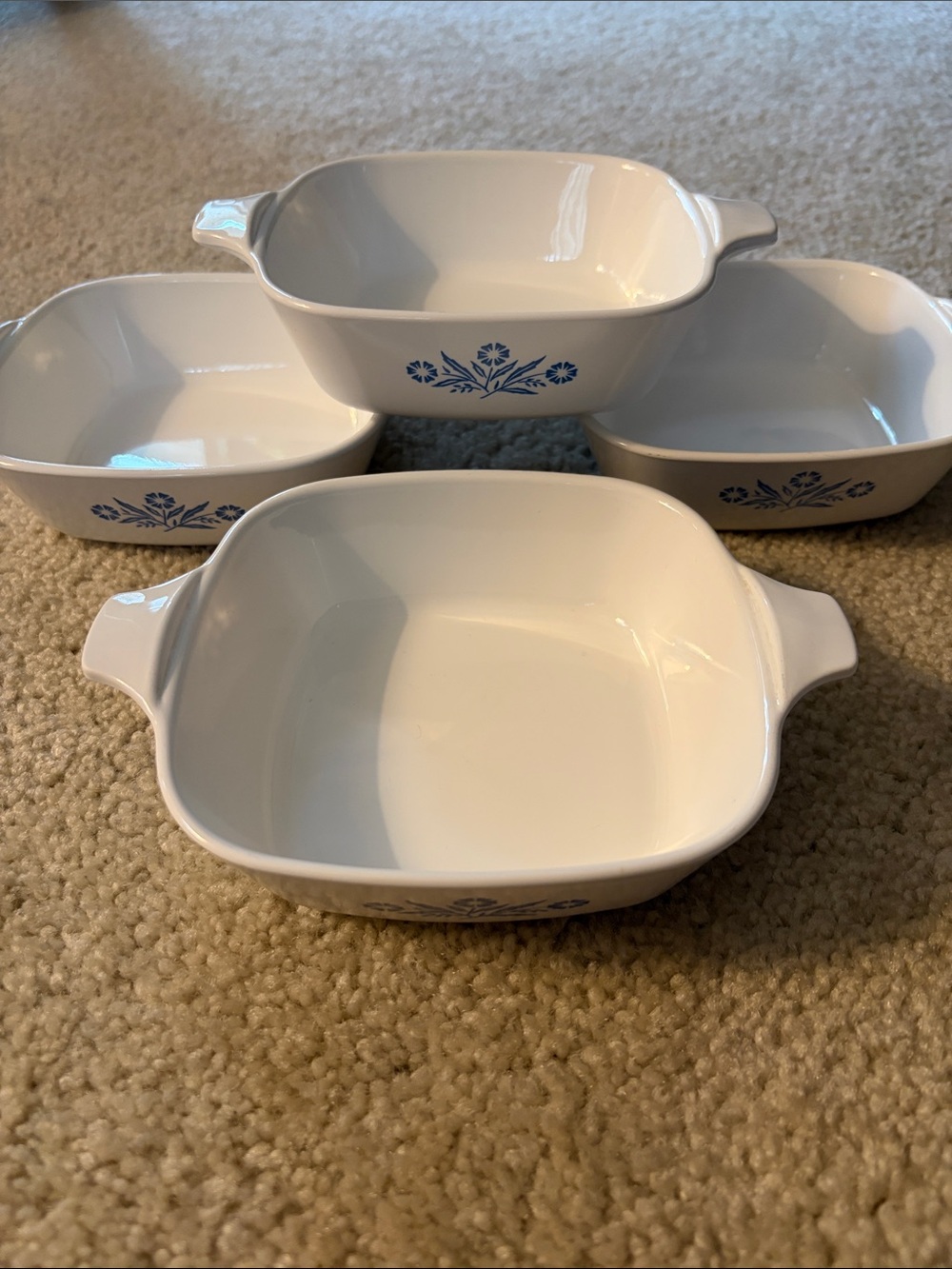 Set of 4 Vintage Corning Ware Cornflower Blue & White Pattern Petite Pan P-41